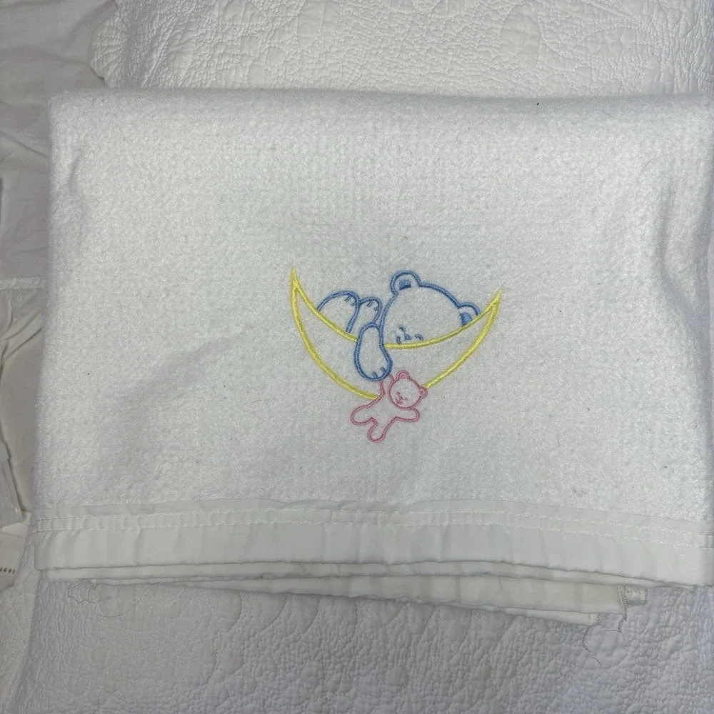 Vintage White Polyester Baby Blanket Teddy Moon 40x40